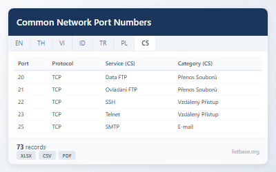 Dataset Běžných Čísel Síťových Portů a Služeb