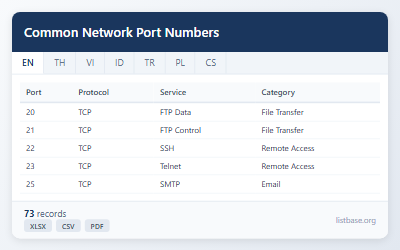 Common Network Port Numbers & Services Dataset