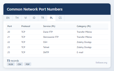 Zestaw Danych Powszechnych Numerów Portów Sieciowych i Usług