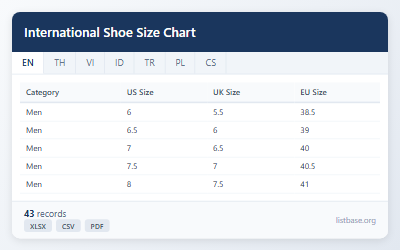 International Shoe Size Conversion Chart Dataset